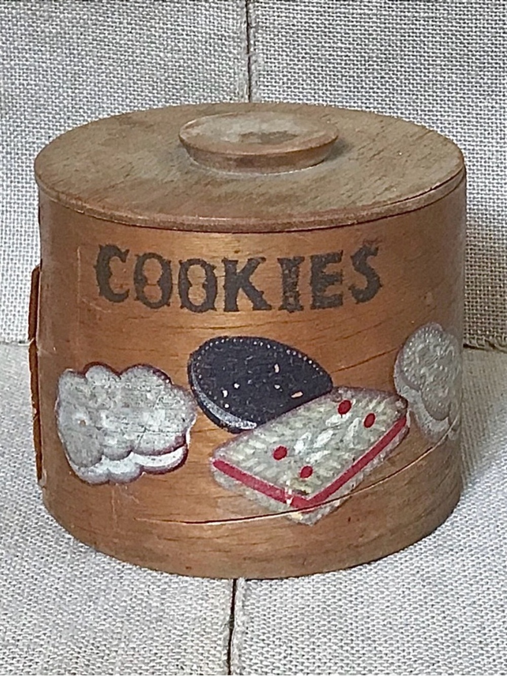 Primitive Wood Cookie Jar Firkin Bucket Rustic Farmhouse Cottagecore DAMAGED